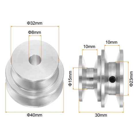Heavy Duty Aluminum V Belt Pulley Featuring 8Mm Bore And 40Mm Outer Diameter Dual Groove Setup Works Great On Motor Shafts And Drill Presses With Zero Hassle Quick Install, showing measurements and design.
