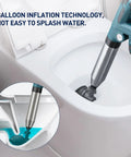 Electric Toilet Plunger Heavy Duty Portable Battery Powered 80 PSI Clog Buster with stainless steel cylinder in toilet