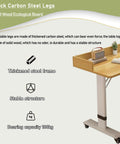 Straight Up Durable Height Adjustable Overbed Table With Easy Glide Locking Casters Mobile Laptop Desk For Bedroom Or Sofa Heavy Duty Wood Roll Around Study Space Built Tough with thick carbon steel legs.