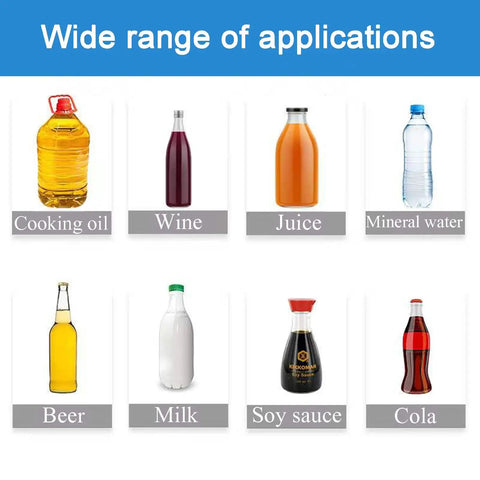 Wide range of applications for beverages, including cooking oil, wine, juice, beer, milk, soy sauce, and cola.