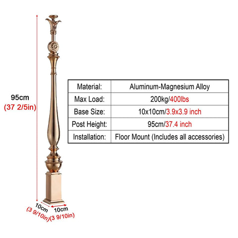 Pro Level Zero Hassle 0 To 270 Adjustable Angle Deck Banister Columns Bulk Pack Heavy Duty Staircase Railing Support Posts Floor Mount Balusters For Commercial And Residential Remodeling Jobs, 95cm tall aluminum-magnesium alloy post.