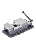 Top Shelf Heavy Duty Milling Vise With Flat Jaw Design delivers hella tight locking power on CNC workbenches, cast iron.