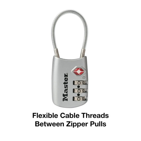 Set Your Own 3 Digit TSA Approved Luggage Lock For Travel, Durable Metal Body, Relockable Lock with Flexible Cable
