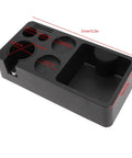 Matte Black Coffee Tamping Station With Knock Box Powder Organizer For Espresso Prep, compact design with multiple compartments.