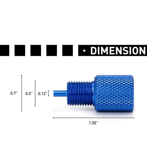 Rock Solid Brake Proportioning Valve Bleeder Tool For PV2 And PV4 Disc And Drum Systems with dimensions 1.55" x 0.7" x 0.12" in blue.