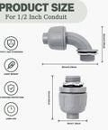 30 Pack One Half Inch Liquid Tight Connectors PVC Conduit Fittings shown with dimensions and features for bathroom and kitchen DIY projects