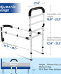 Senior Safe Bed Rails For Seniors With ASTM Approved, 400Lb AntiWobble Support, dimensions and adjustable feet shown