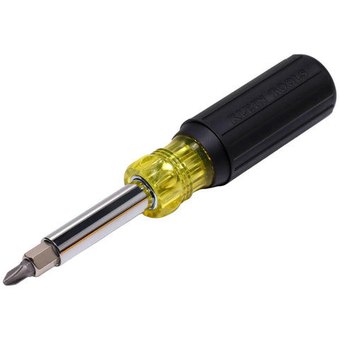 All Purpose 4 Piece Multi Bit Screwdriver And Nut Driver Set With 30 Industrial Strength Bits for DIY projects, black and yellow handle.