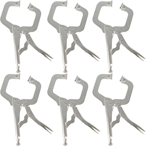 Beefy Six Pack 11 Inch Locking C Clamps With Swivel Pads Heavy Duty C Type Vise Grips for woodworking and metalworking