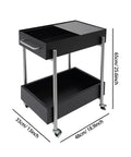 Ride Smooth Black Two Tier Mobile Bar Cart With Secure Roller Wheels Home Serving Stand Kitchen Drink Station Glass Top Steel Rack Casual Flex Storage dimensions showing two tier design, lockable wheels, stylish black finish