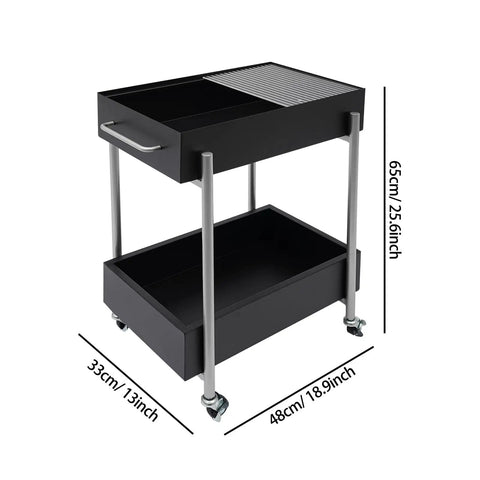 Ride Smooth Black Two Tier Mobile Bar Cart With Secure Roller Wheels Home Serving Stand Kitchen Drink Station Glass Top Steel Rack Casual Flex Storage dimensions showing two tier design, lockable wheels, stylish black finish