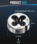 Right Hand M9 X 1mm Threading Die In High Speed Steel Round Die For Stainless Steel And Alloy Metals Non Adjustable Repair Tool 25mm Outer Diameter 9mm Thick 1 Pack, product size view