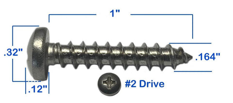 No 8 By 1 Inch Stainless Steel Pan Head Sheet Metal Screws Full Thread Phillips Drive Bright Finish Self-Tapping with dimensions