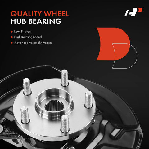 Close-up of quality wheel hub bearing with studs for front left and right steering knuckle assembly on Toyota Camry 1997-2001 3.0L V6