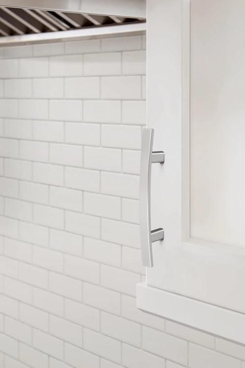 Side view of Cyprus 3 Inch Center To Center Polished Chrome Cabinet Pulls Set Of 10 for cabinets, showing sleek design and zinc construction.