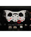 Rock Solid F1 Style Racing Wheel Mod Kit For Logitech G29 G920 G923 with white dashboard overlay and red buttons installed on wheel.