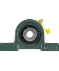 Front view of Beefy Pillow Block Bearing One Half Inch Shaft Bore With Solid Cast Iron Base, self-aligning, industrial quality.