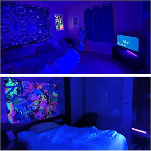 Bedrooms illuminated by Four Pack 40W Blacklight Bar LED Flood Lights Waterproof IP66 With Plug Switch And 6ft Cord Each Light