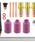 Pro Grade TIG Torch Consumables Kit With Gas Lens Setup For 17 18 26 Series Includes Tungstens And Nozzles, pink nozzles, copper lenses