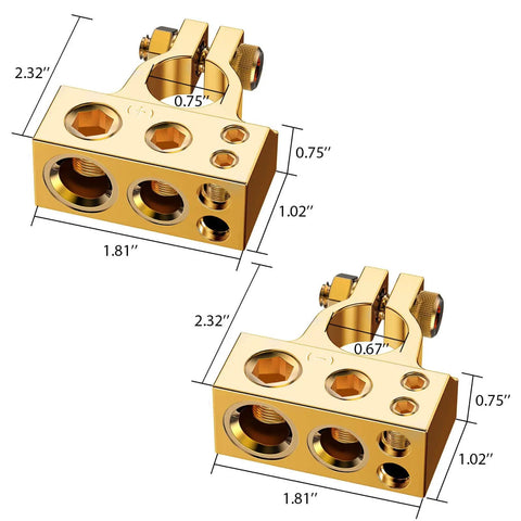 Beefed-Up Heavy Duty Battery Terminal Connectors with clear AWG options and copper zinc alloy construction, front view.