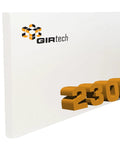 Front view of ceramic fiber insulation board, white panel with GIRtech logo and 2300°F text