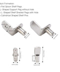 113 Piece Shelf Pins Kit With Four Styles L Shaped And Cylindrical Plated Pegs 5mm Hole dimensions and styles shown