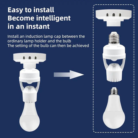 Two Pack Motion Sensor Light Socket For E26 E27 Bulbs Smart Auto Induction Lamp Holder With Motion Activated Night Light Ideal For Steps Hallway Bedroom No Fuss Easy Screw In Install No Wiring Energy Saving, white plastic