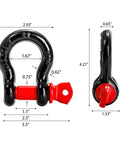 Heavy Duty 4 Pack Five Eighth Inch D Ring Shackle With Three Quarter Inch Pin 3.25 Ton Capacity 7165 Lbs Ideal For Tow Straps Winches Off Road Vehicle Recovery, dimensions shown.