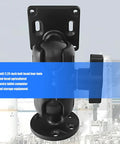 Close-up of rugged aluminum tablet stand with 2.25 inch ball mount for farm and warehouse use, showing ball head and attachment points.
