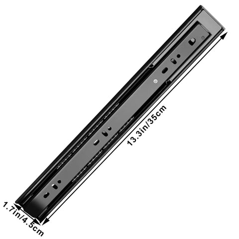Heavy Duty Soft Close Ball Bearing Drawer Slides Full Extension Side Mount 35 Cm 13.8 Inch Pair black rail top view with dimensions