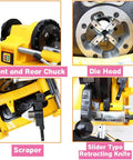 Front and rear chuck details of Heavy Duty 220 Volt Electric Pipe Threader Machine for cutting and threading pipes.