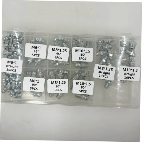 260 Piece Hydraulic Grease Fitting Kit With Straight And Angled Nozzles For Cars Trucks And Machinery in clear case