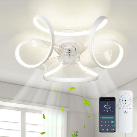 Dope Ceiling Fan With Light Low Profile Flush Mount Bladeless 6 Speeds Dimmable 3 Color Temperatures App And Remote Control