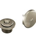 Brushed Nickel Push-N-Lock Tub And Shower Drain Kit With Standard 1-1/2 Inch Threads, showing drain stopper and cover.