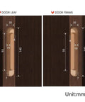 Installation diagram for 5.5 Inch Hidden Door Hinges For Secret Doors 180 Degree Heavy Duty Invisible Hinges Silent 3D Adjustable Concealed Hinges Black Set Of 2 Per Hinge Capacity 133lb 60kg Completely Hidden Design For Sleek Modern Walls showing measurements in mm for door leaf and frame cutouts.