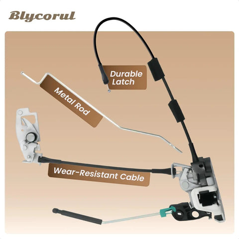 Drop In Rear Door Latch Assembly With Cable And Rod For Ford E150 E250 E350 Econoline Vans Right Passenger Side Cargo Door Lock Latch Connector Replacement Replaces 6C2Z-15431A02-AA shown with metal rod and cable
