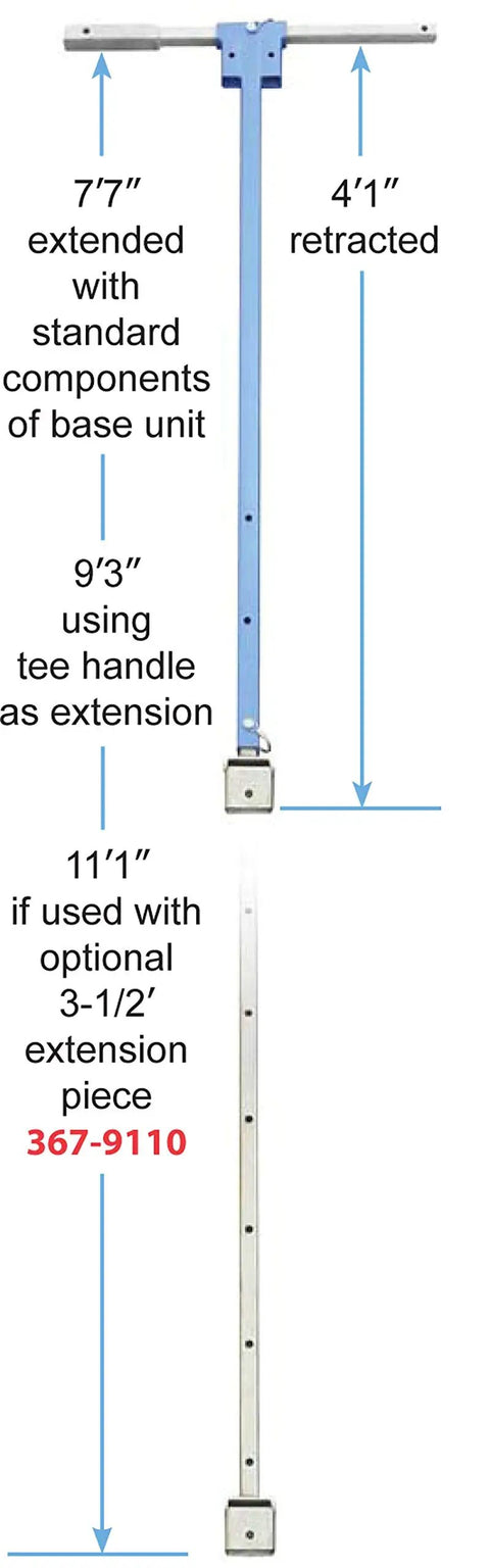 Adjustable Collapsible Valve Key And Curb Key Kit showing extension heights: 7'7, 9'3 with tee handle, 11'1 with optional extension.