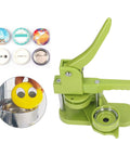 Awesome Premium Button Maker Machine Badge Press Kit Contains 100 Sets Panda Patterns And Supplies For DIY Crafts Gifts Keychains Bottle Openers For Beginners Making Custom Pins To Sell Online At Events Sharing Super Creativity. Green metal button press with sample pins and smiley badge