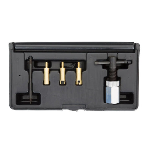 Five Piece AC Orifice Tube Removal Tool Kit For Domestic And Import Vehicles Quick No Fuss Removal Of Stuck Or Broken Tubes Complete Automotive AC Repair Set For Easy Service And Replacements in black case