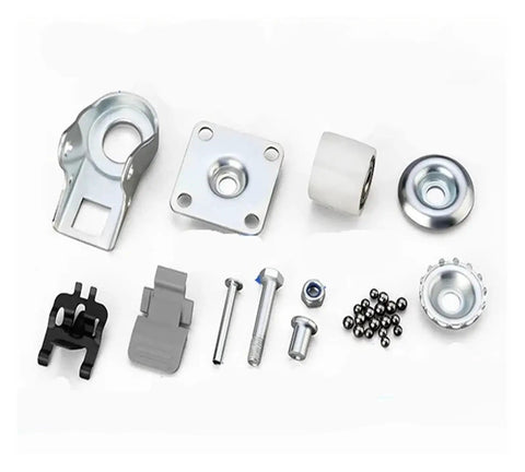 Four Pack One Point Two Inch Low Profile Heavy Duty Swivel Casters With Precision Ball Bearings And Secure Wheel Brakes That Lock Down Tight For Gliding Smooth Through Your Workshop Gear And Cabinet Builds In Red - assorted mounting hardware and kits.