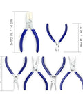 7 Piece Jewelry Pliers Set For Beading And Wire Wrapping Includes Needle Nose Pliers, measurements shown, on white background
