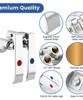 Premium quality dual pedal knee valve for hands free faucet, chrome finish, 1/2 NPT thread, hot cold water control features shown.
