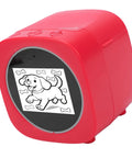 AI Sticker Printer With Voice Activated Label Maker And Thermal Printing Tech For Scrapbooking showing a red device with a dog image.