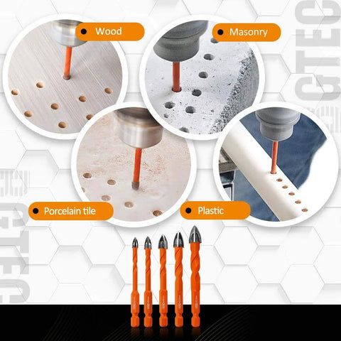 BGTEC masonry drill bit set, 10 pcs, orange tungsten carbide tips with hex shanks (5/6/8/10/12 mm), front view