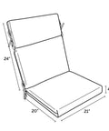 Line drawing of Comfy Outdoor Chair Cushion Set 21 By 20 Inch Seat With 21 By 24 Inch Back Cushion Rainproof And Fade Resistant Eco Friendly PFAS Free C0 Treated 100 Percent Polyester Fits Most Standard Outdoor Dining Chairs Sapphire Blue Leala.