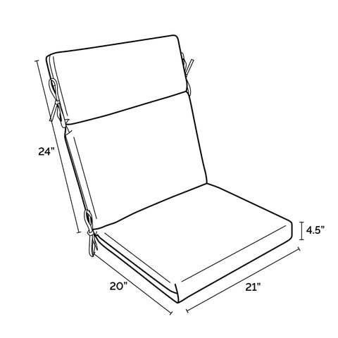 Line drawing of Comfy Outdoor Chair Cushion Set 21 By 20 Inch Seat With 21 By 24 Inch Back Cushion Rainproof And Fade Resistant Eco Friendly PFAS Free C0 Treated 100 Percent Polyester Fits Most Standard Outdoor Dining Chairs Sapphire Blue Leala.