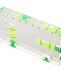 Transparent Bubble Level showing two vials and ruler, measuring 95 x 51 x 13 mm, perfect for leveling tasks.
