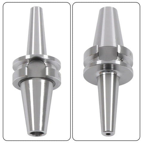 BT30 Shrink Fit Tool Holder With 1/8 Inch Bore And 3.15 Inch Projection, showing a heavy duty steel mill holder from two angles.
