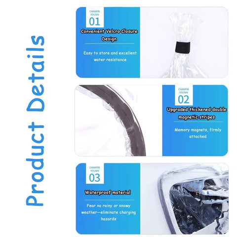 Premium EV Charger Port Cover For BMW 330e And BMW 330e Touring Hella Durable Weatherproof Rain Shield details showing Velcro and waterproof features.