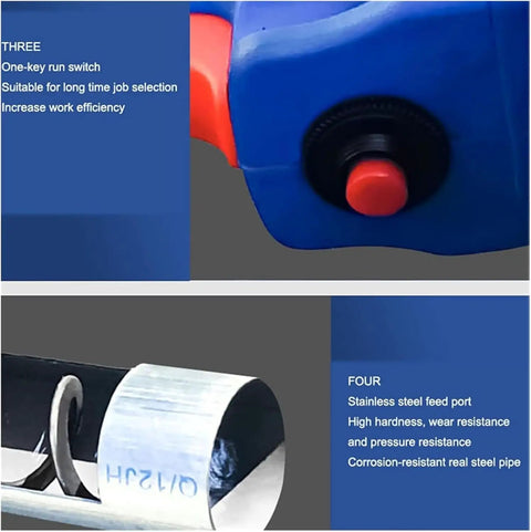 Close-up of Beefy Grain Sucking Pump with button and stainless steel feed port showing durable materials